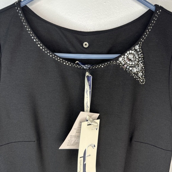 Ferrante Italian Dress Sz XS Rhinestone Detail Black Viscose Made In Italy NWT - Picture 3 of 15